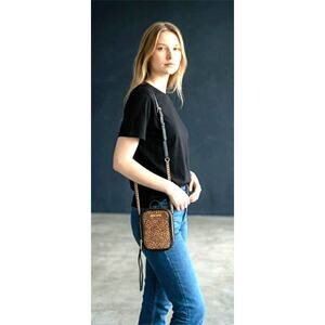 Aimee Kestenberg Chelsea Crossbody Bag Micro Leopard Calf Hair Gold Chain ~ EUC!
